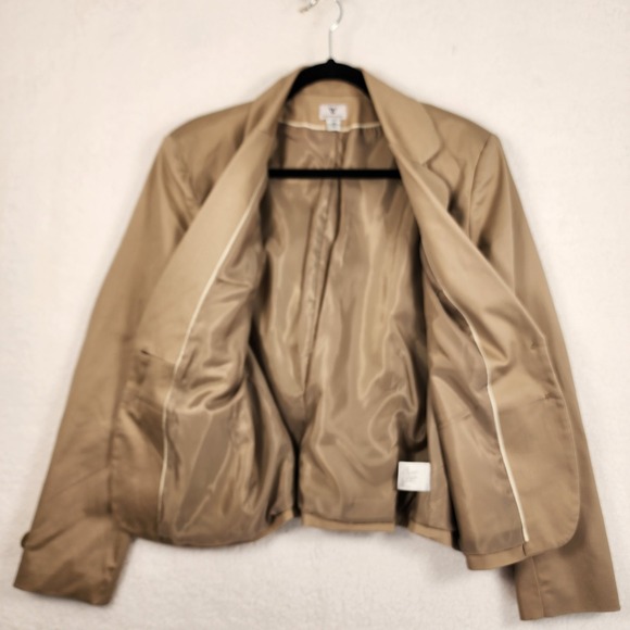Worthington Women's Sz 16 Tan Classic Blazer Two Button Tailored Cotton Blend - Picture 8 of 12